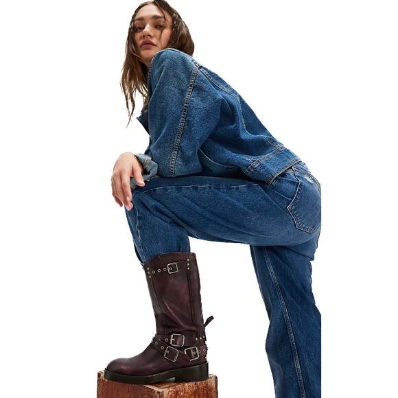 Free People We The Free Janey Engineer Leather Studded Wine Fresco Boots Size 9 - Picture 8 of 9